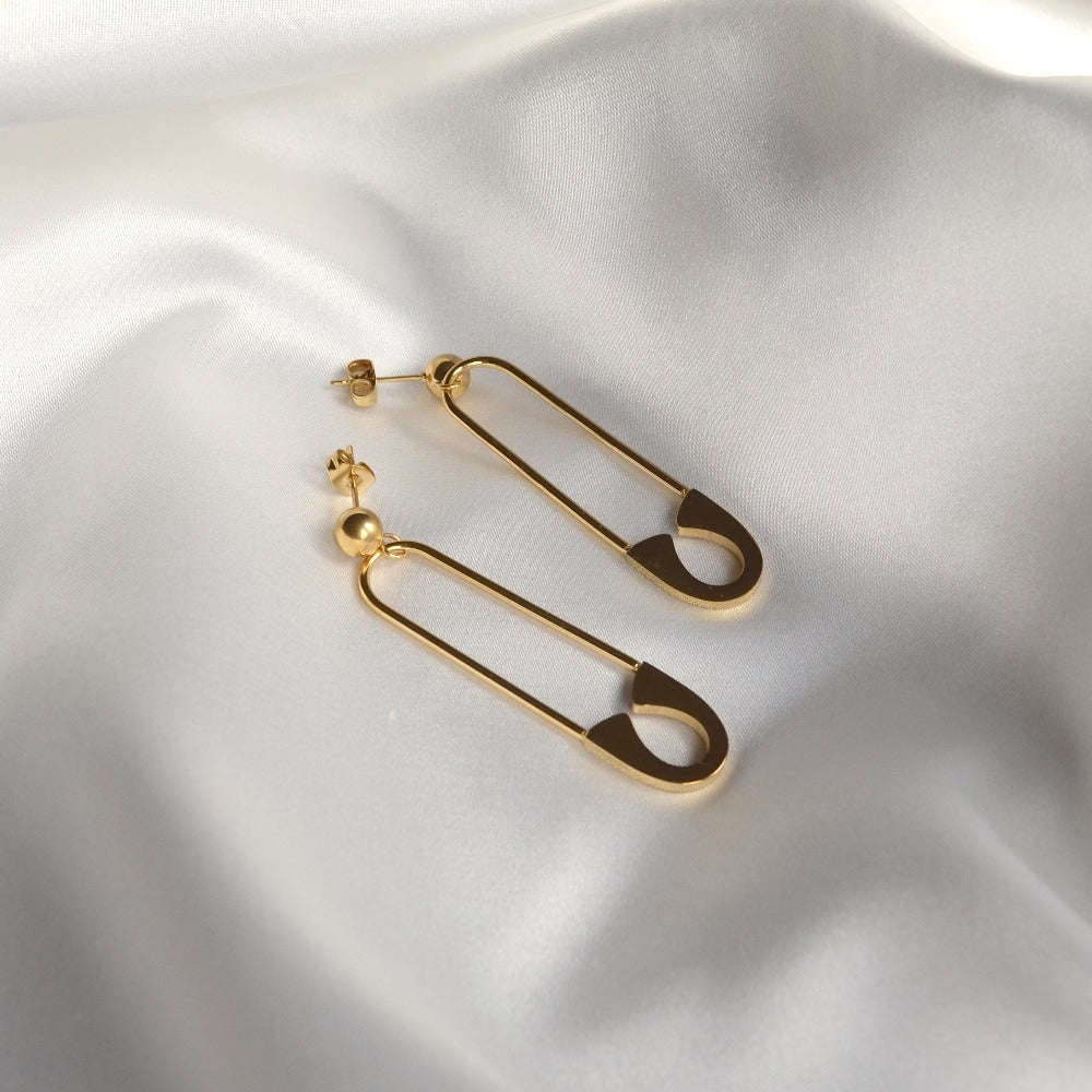 Safety Pin Earrings, Gold Plated Hypoallergenic Stainless Steel