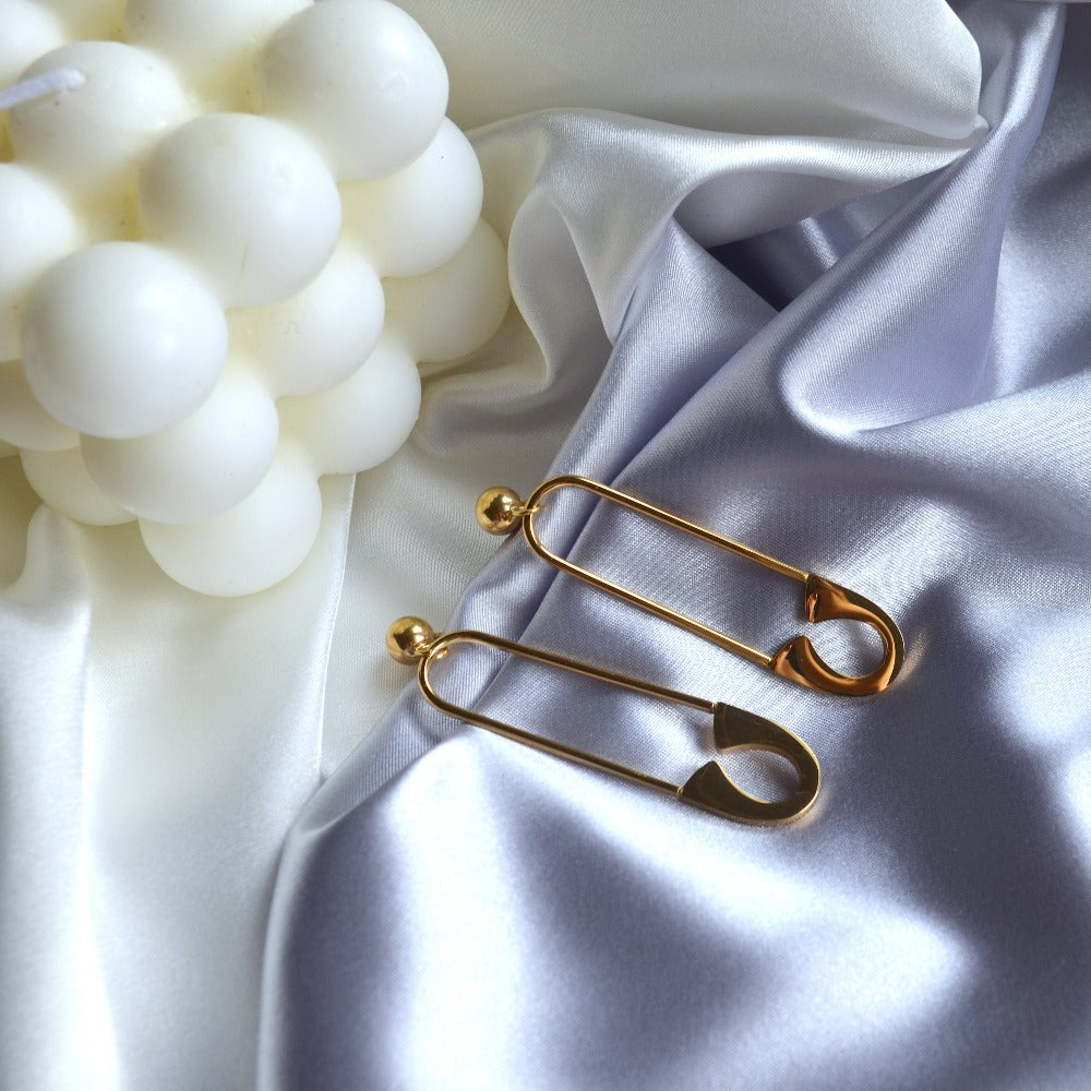 Safety Pin Earrings, Gold Plated Hypoallergenic Stainless Steel