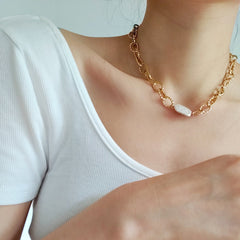 Chunky Chain Baroque Pearl Necklace Choker
