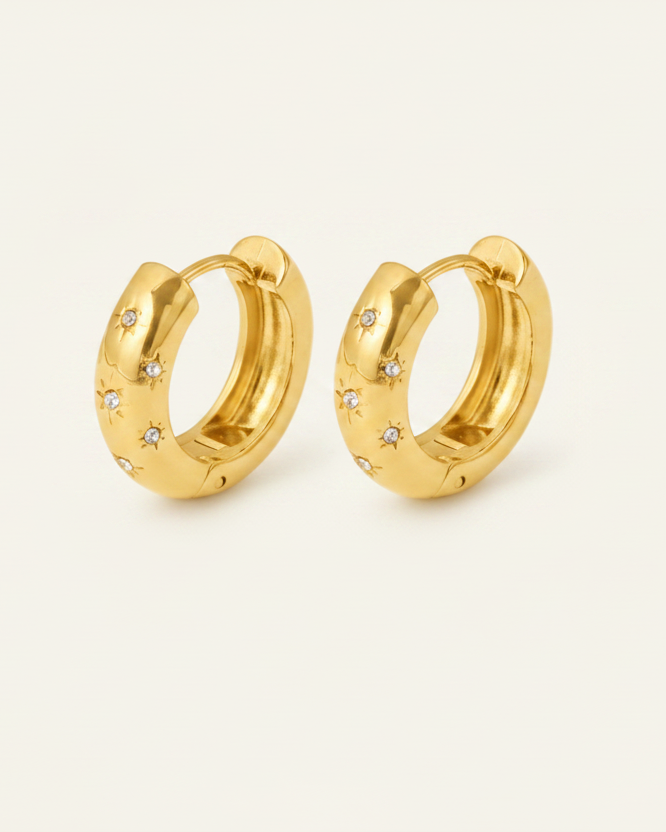 GOLD hoop earrings with embedded stones  