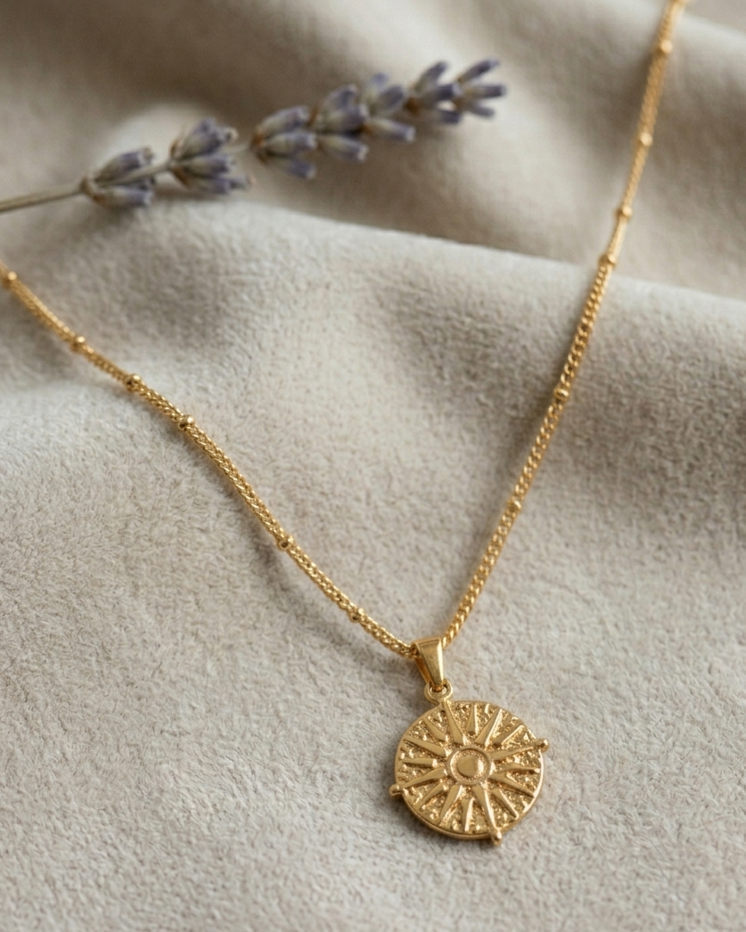 gold sunshine coin necklace