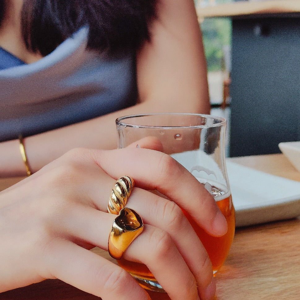 Croissant Ring CS-R003 real photo with love heart ring