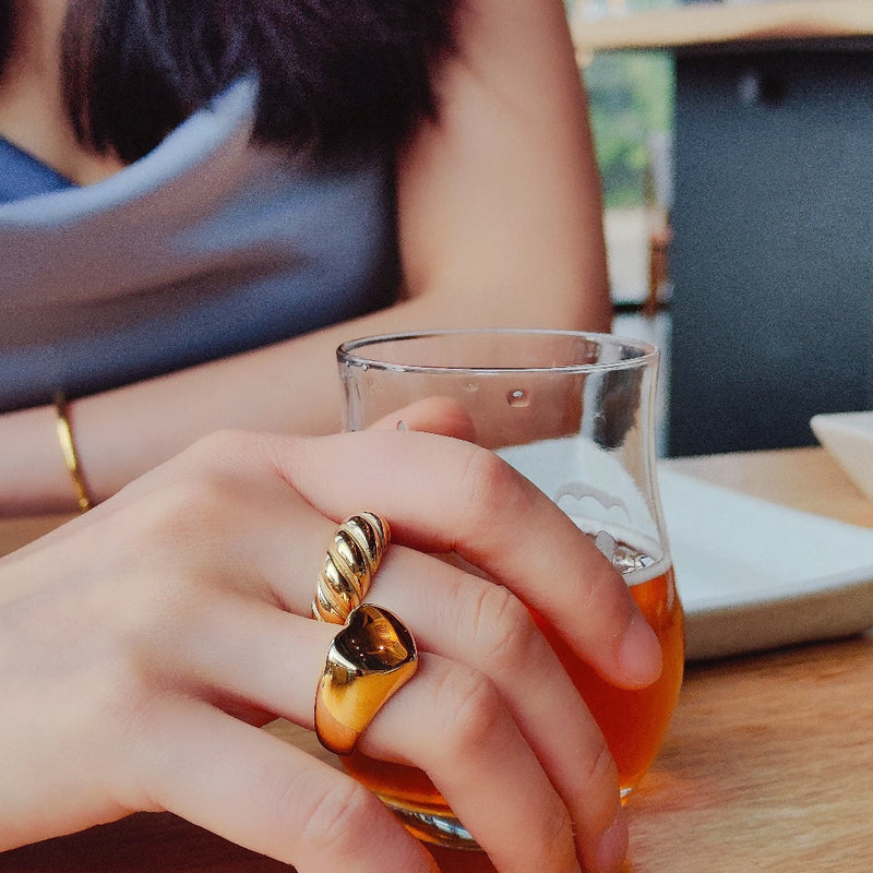 Croissant Ring CS-R003 real photo with love heart ring